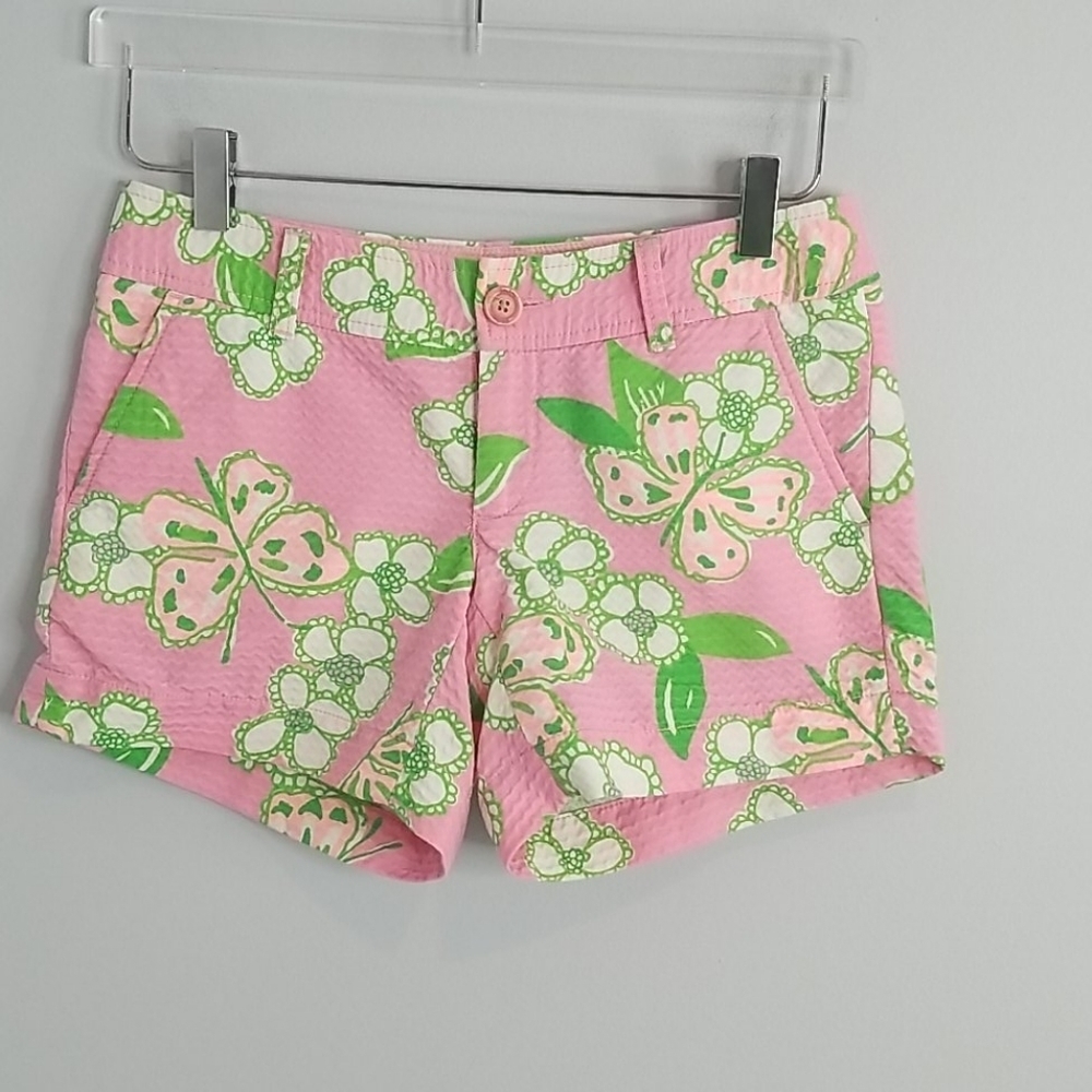 Lilly Pulitzer Callahan  Pink Green Butterflies Shorts 00  xs